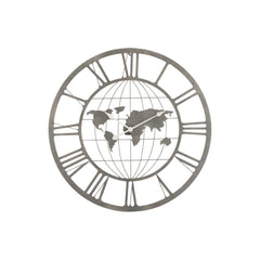 Metallwanduhr Weltkarte Grau