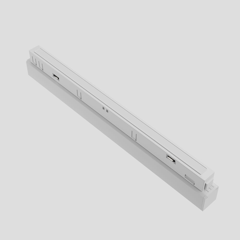 Produit seul en perspective, profil blanc avec découpes de fixation et connecteur apparent.