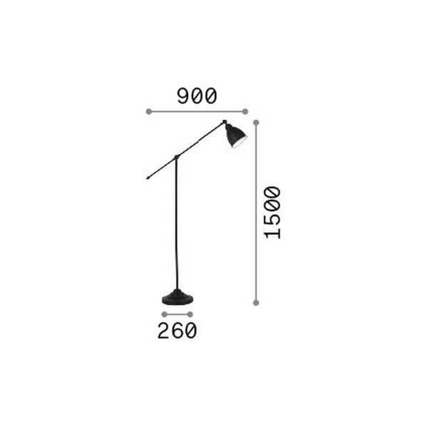 Schéma coté du lampadaire avec hauteur 1500 mm, largeur 900 mm et base 260 mm.