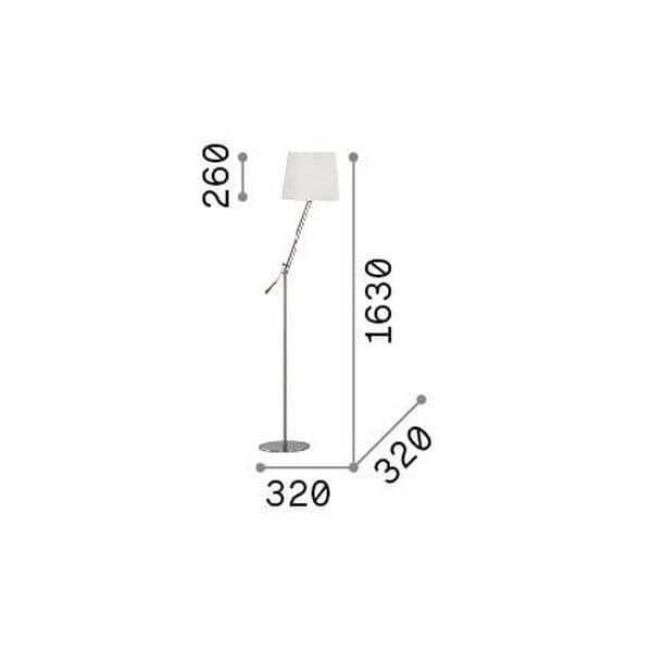 Schéma technique du lampadaire avec dimensions : hauteur, largeur et profondeur indiquées.