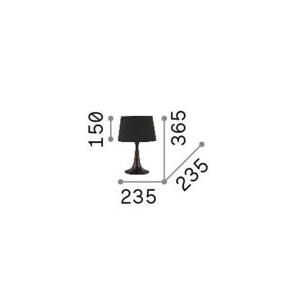 Schéma coté de la lampe : hauteur 365, diamètre 235 et abat-jour 150
