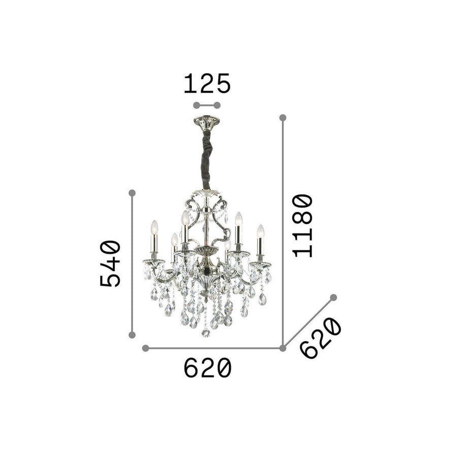 Schéma technique coté montrant hauteur totale et diamètre du luminaire suspendu