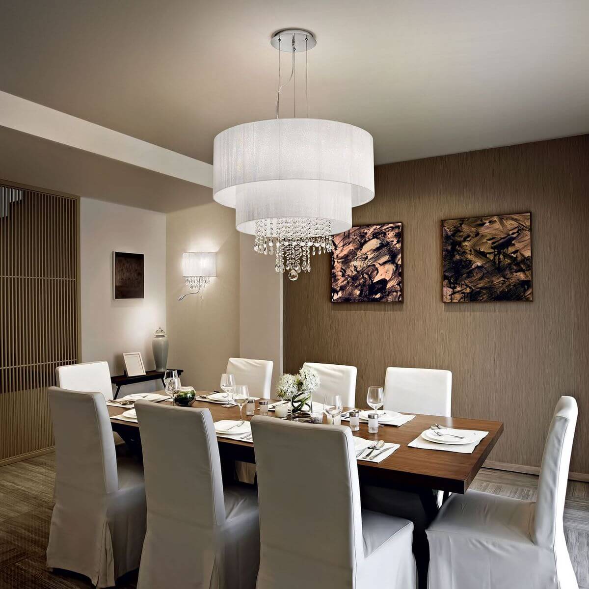 Suspension Opera 6 lumières blanche, cristal