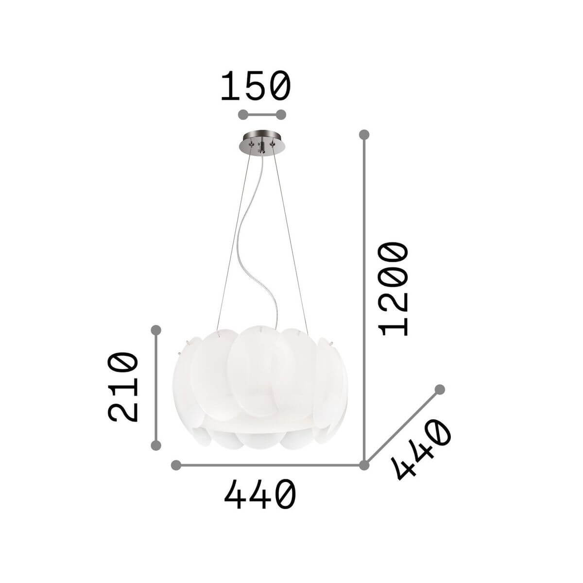 Suspension Ovalino 5 lumières blanche, verre
