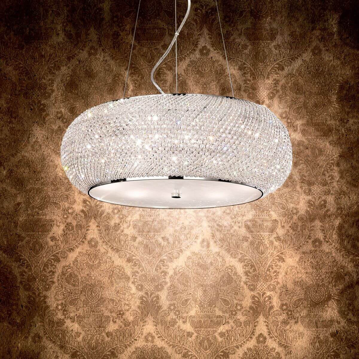 Suspension Pasha 6 lumières chromée, cristal