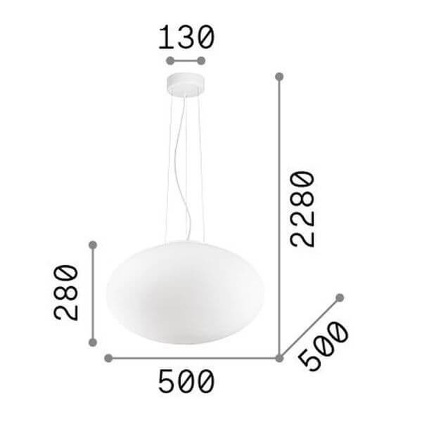 Schéma de dimensions cotées du luminaire : largeur 500, hauteur totale 2280 mm