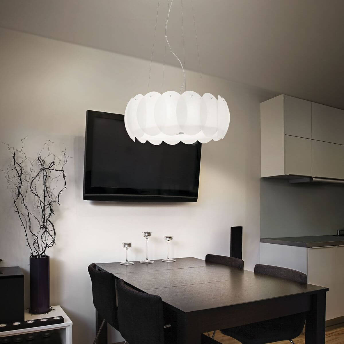Suspension Ovalino 8 lumières blanche, verre