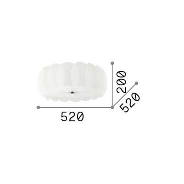 Schéma de dimensions du plafonnier avec largeur 520, hauteur 200 et profondeur 520.