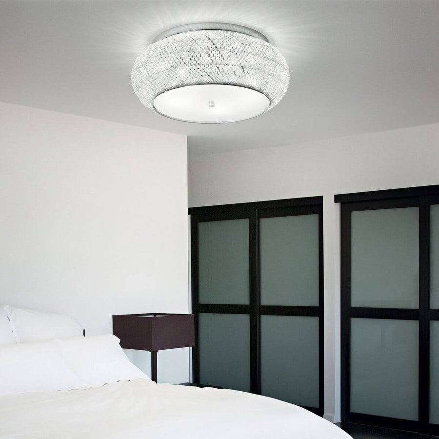 Plafonnier Pasha 10 lumières chromé, cristal