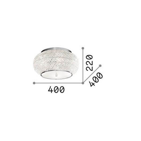 Schéma de dimensions du plafonnier : largeur 400, hauteur 220 et profondeur 400