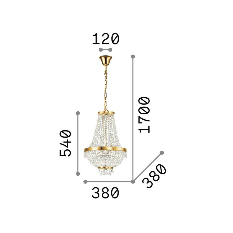 Schéma coté indiquant hauteur totale 1700 mm, diamètre 380 mm et hauteur du luminaire 540 mm