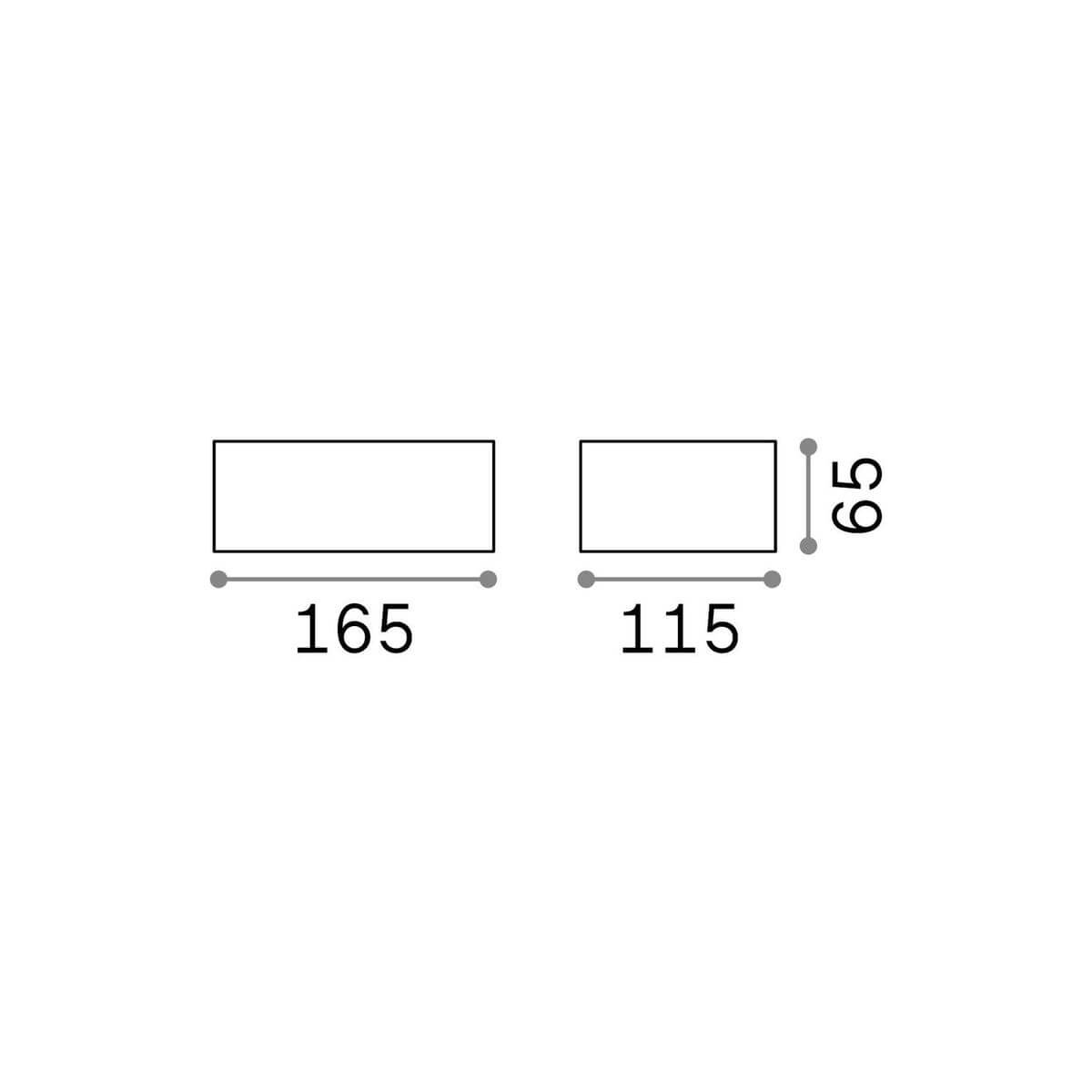 Schéma de dimensions indiquant 165 mm de large, 115 mm de haut et 65 mm de profondeur