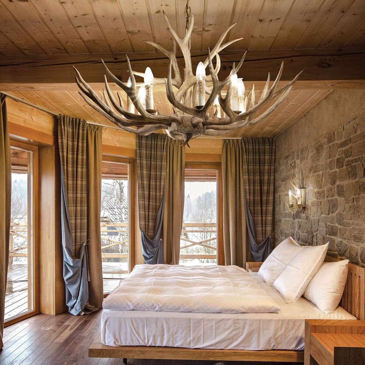 Suspension Chalet 8 lumières beige