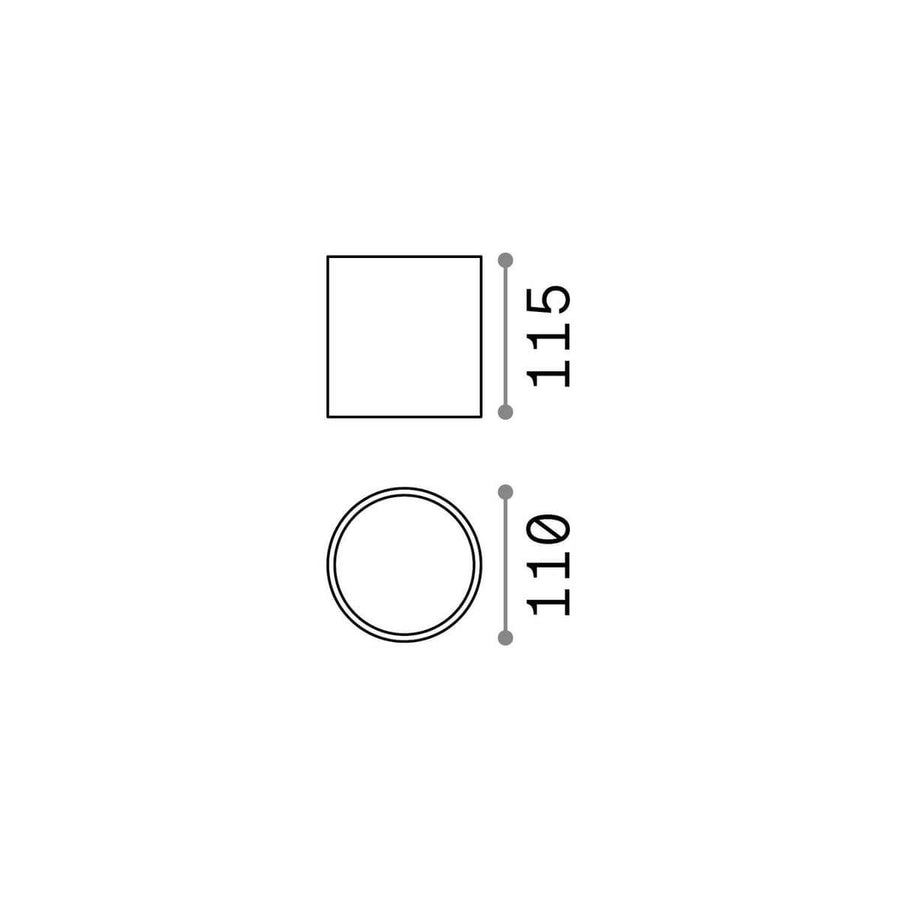 Schéma technique coté : hauteur 115 mm et diamètre 110 mm