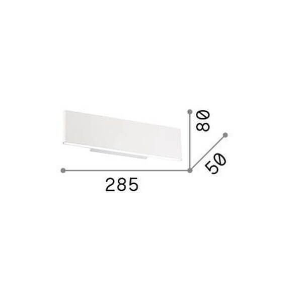 Schéma technique coté du luminaire avec largeur 285, hauteur 80, profondeur 50