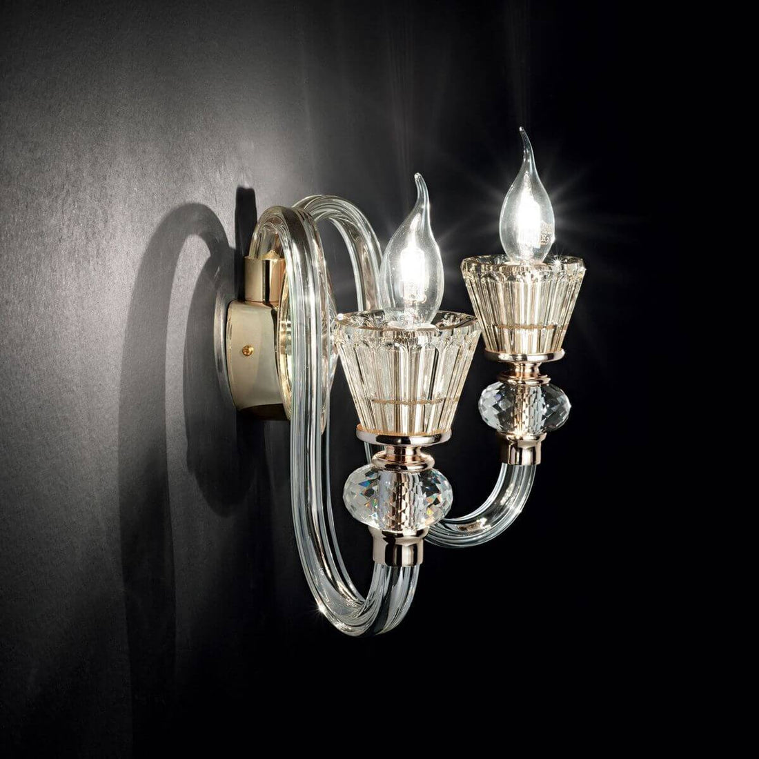 Applique murale Strauss 2 lumières dorée, verre