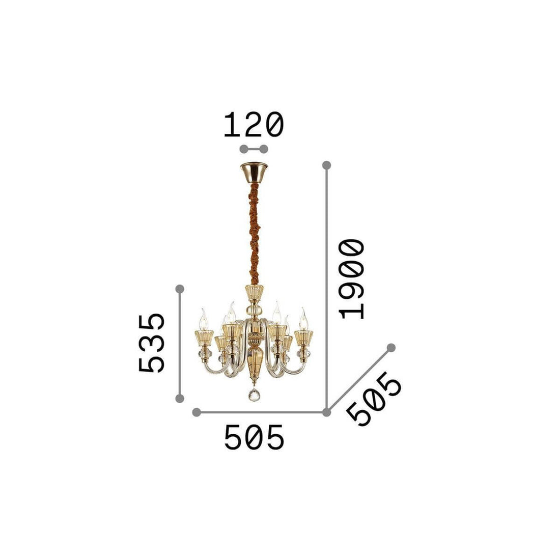 Suspension Strauss 6 lumières dorée, verre