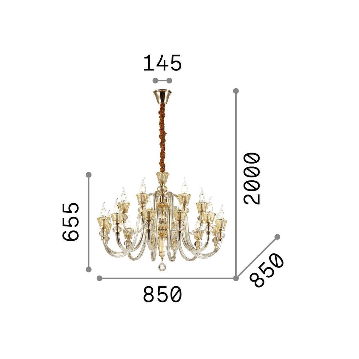 Suspension Strauss 18 lumières dorée, verre