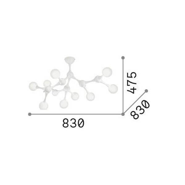 Schéma technique coté du plafonnier, largeur 830 mm et hauteur 475 mm