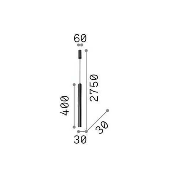 Schéma coté du luminaire : hauteur 400 mm, câble 2750 mm, diamètre 30 mm