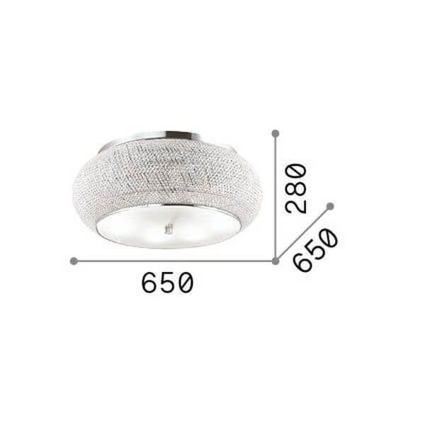 Schéma de dimensions du plafonnier : diamètre 650 mm et hauteur 280 mm