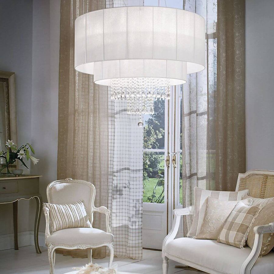 Suspension Opera 10 lumières blanche, cristal