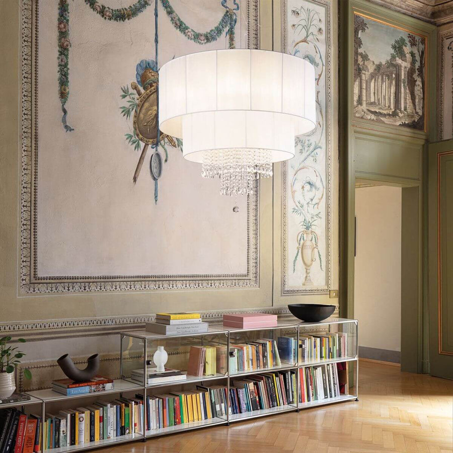 Suspension Opera 10 lumières blanche, cristal