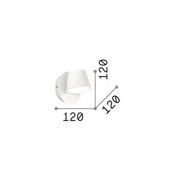 Schéma de dimensions de l'applique indiquant 120 mm de hauteur, largeur et profondeur