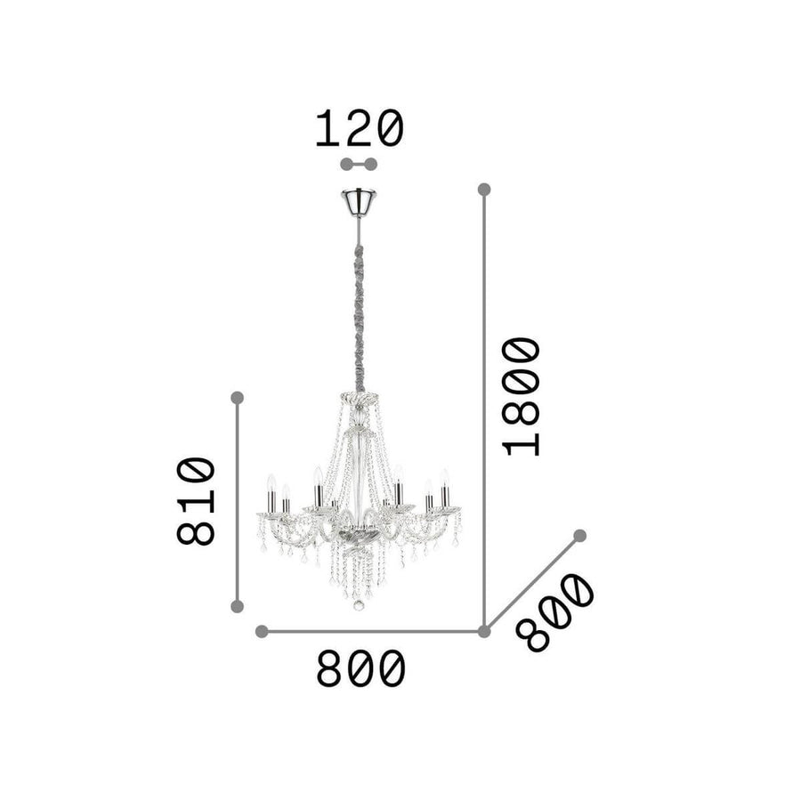 Suspension Amadeus 8 lumières transparente, cristal