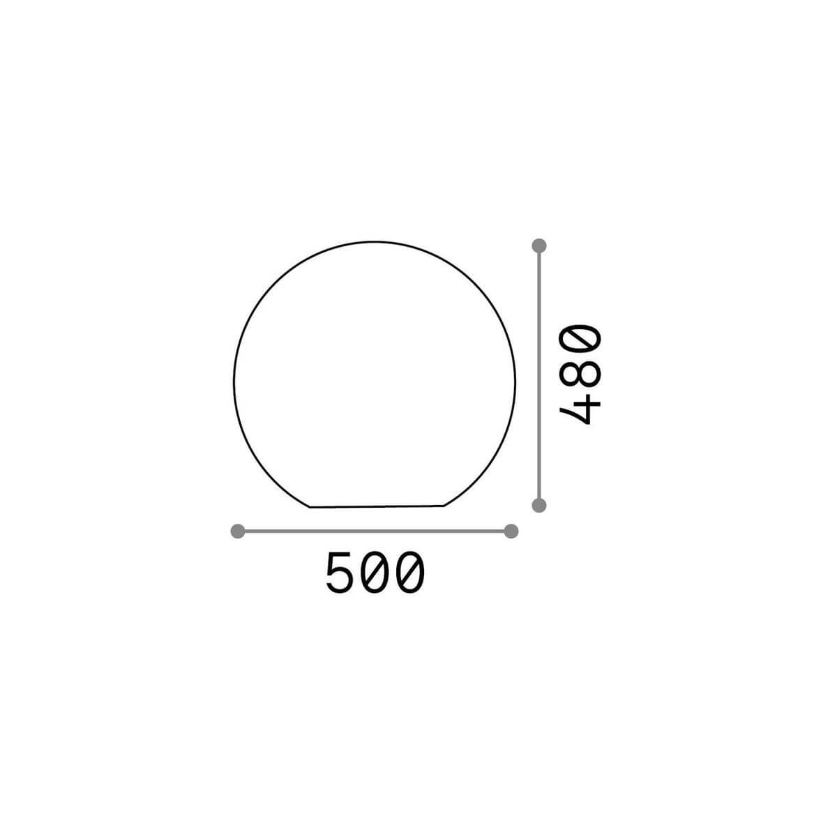 Schéma coté du luminaire indiquant un diamètre de 500 et une hauteur de 480