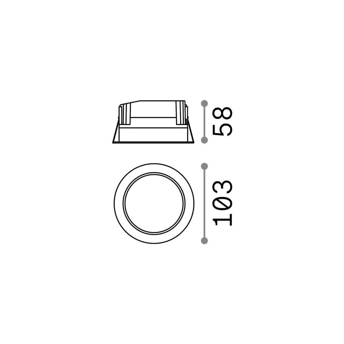Schéma de dimensions du spot avec hauteur 58 mm et diamètre 103 mm