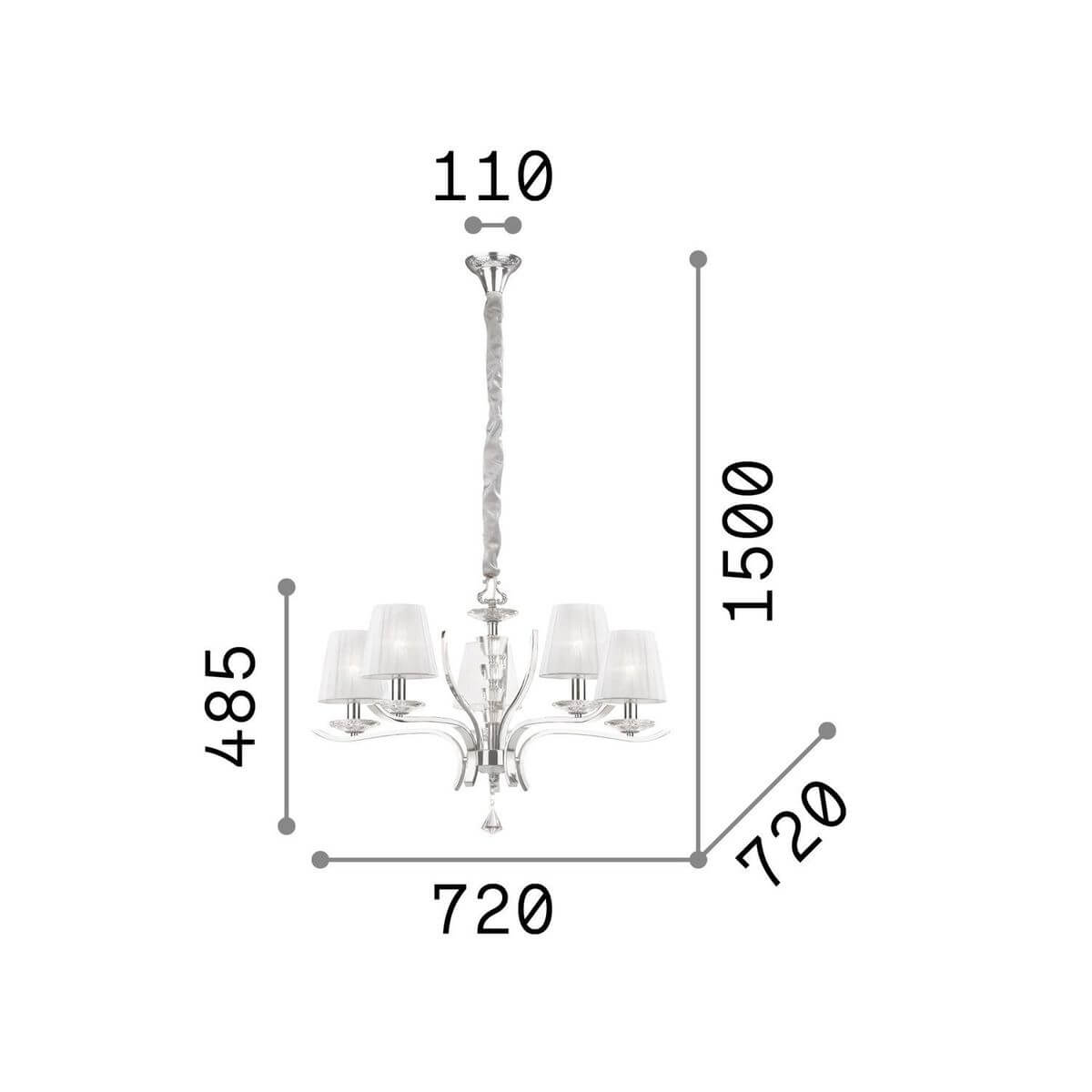 Suspension Pegaso 5 lumières laiton, verre