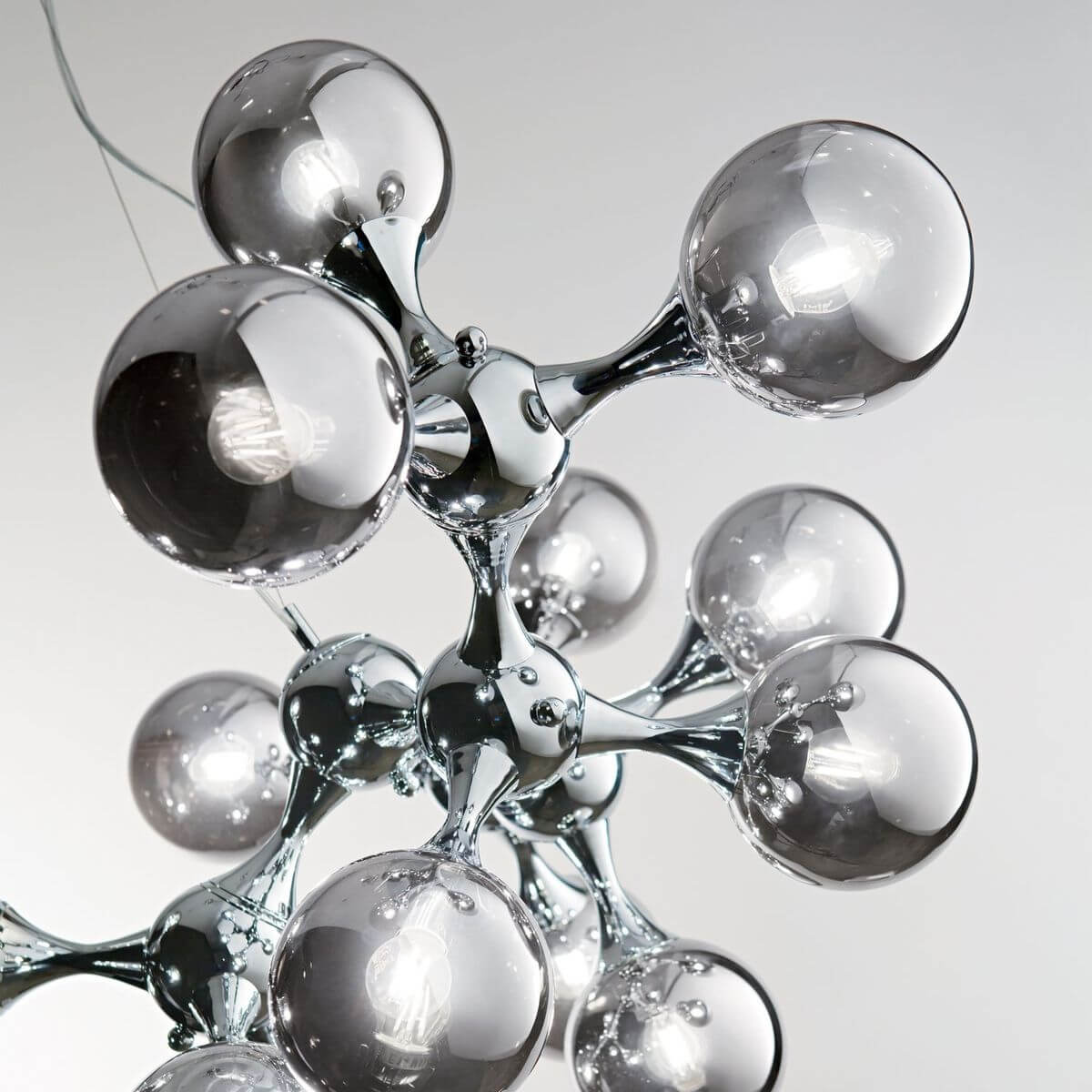 Suspension Nodi 15 lumières chromée, verre