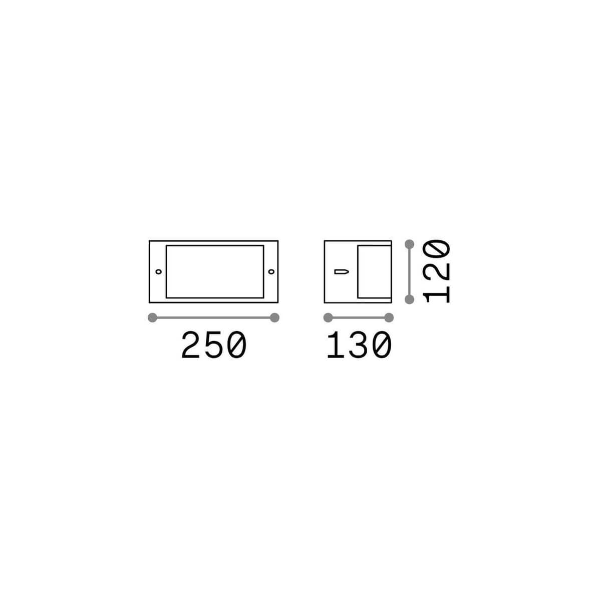 Schéma coté : 250 mm de large, 130 mm de profondeur, 120 mm de hauteur