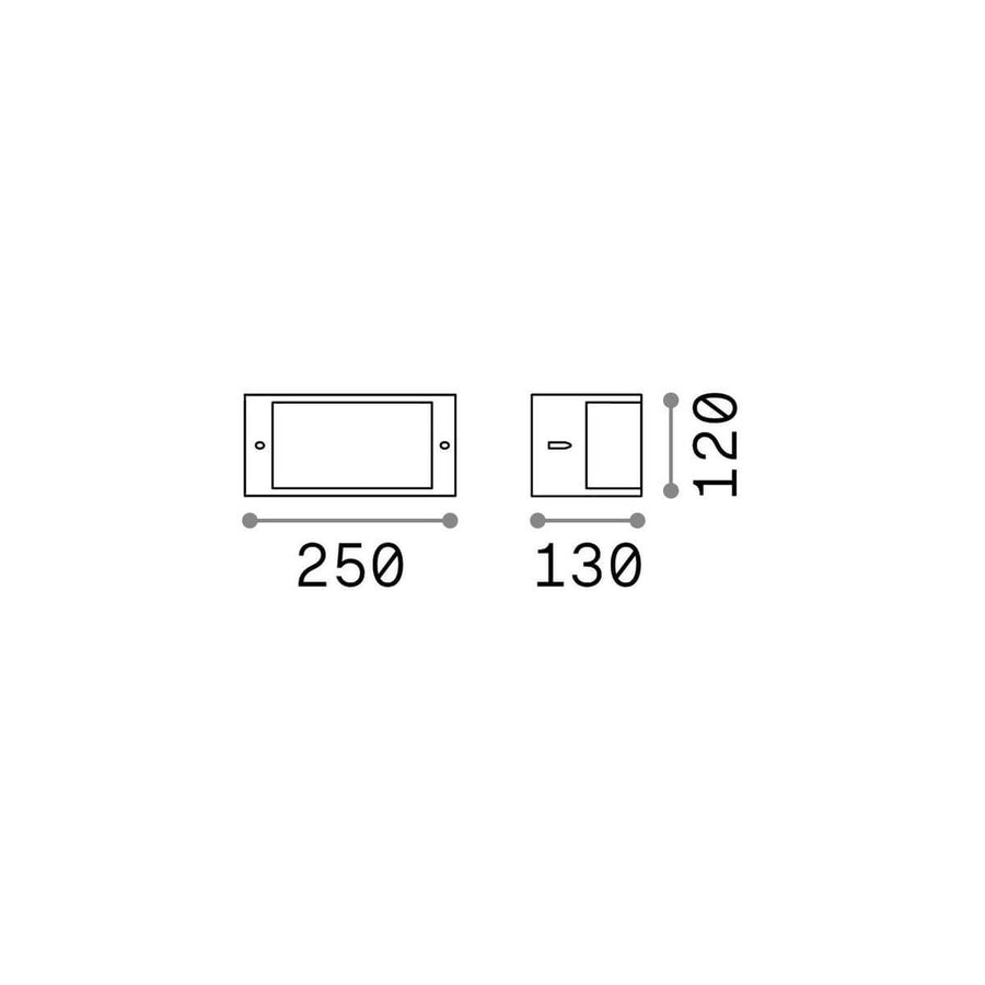 Schéma coté : 250 mm de large, 130 mm de profondeur, 120 mm de hauteur