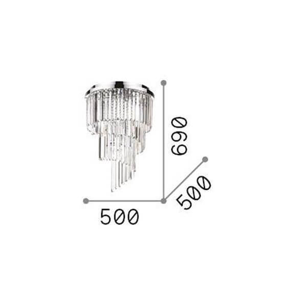 Schéma coté du plafonnier indiquant 500 mm de largeur et 690 mm de hauteur totale
