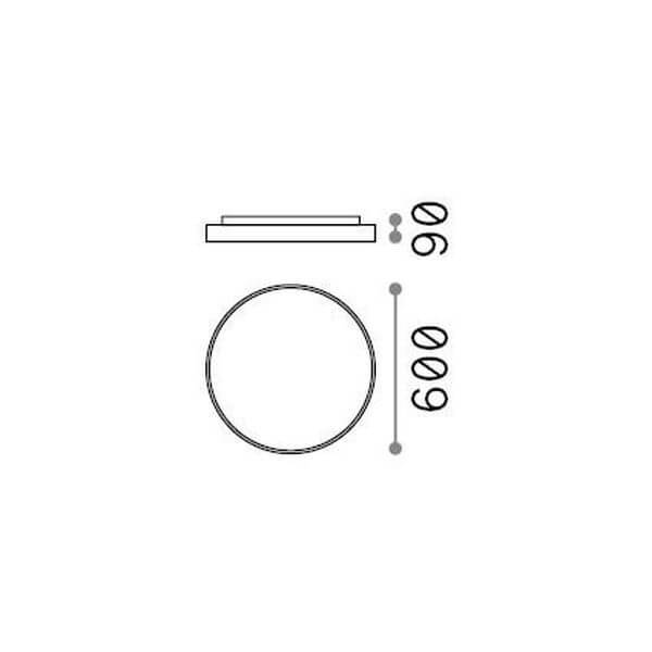 Schéma technique coté indiquant un diamètre de 600 mm et 90 mm de hauteur