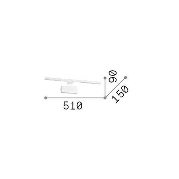 Schéma de dimensions de l'applique avec largeur 510 mm et profondeur 150 mm.