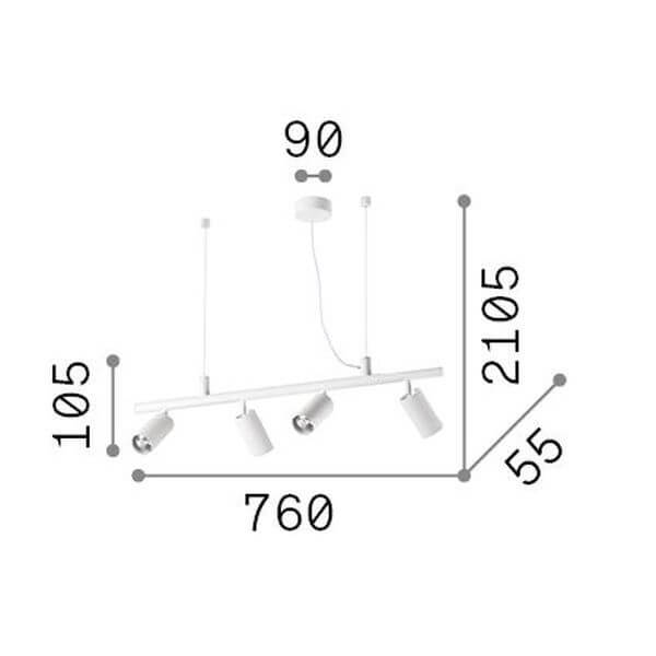 Suspension Dynamite 4 lumières blanche