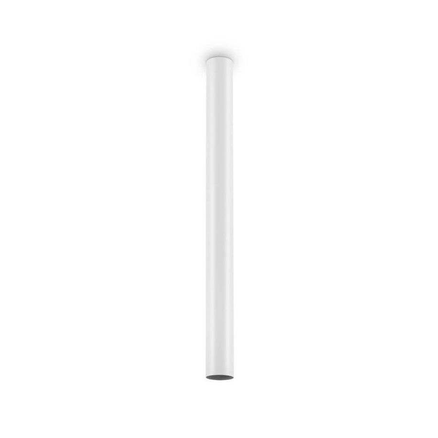 Vue de face du plafonnier blanc en long tube cylindrique vertical