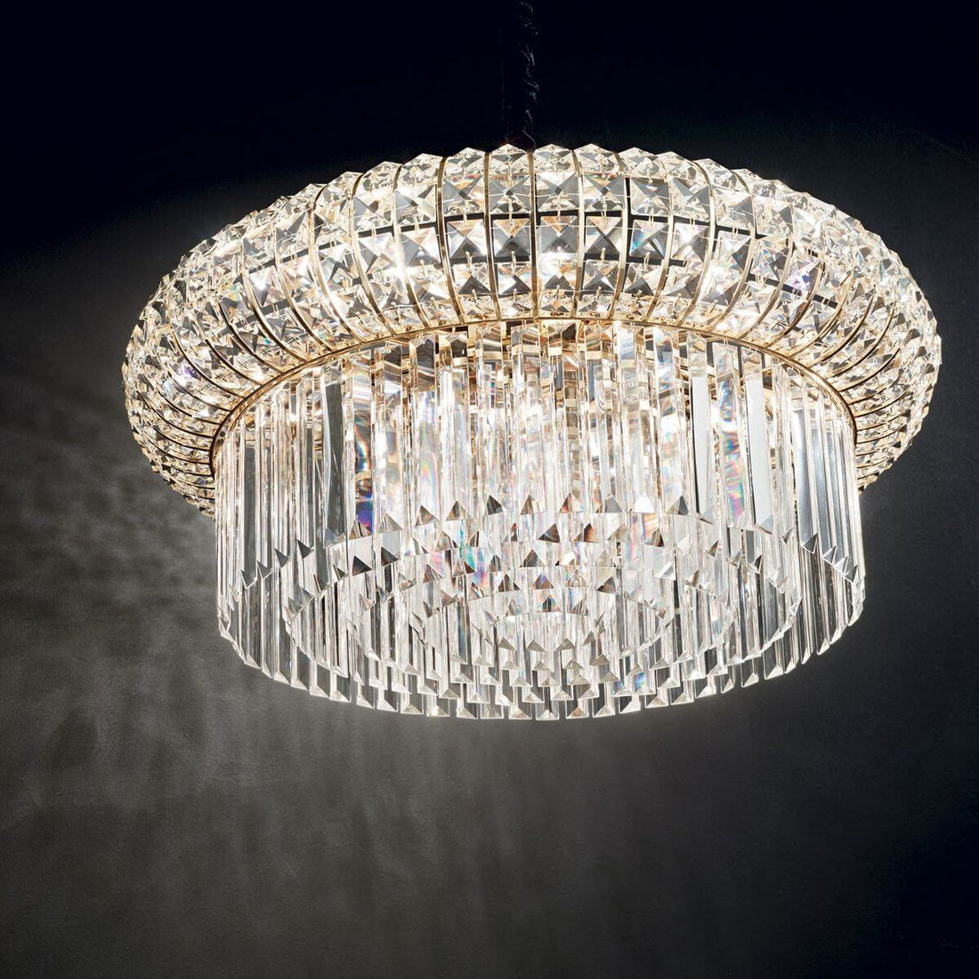 Suspension Nabucco 16 lumières dorée, verre