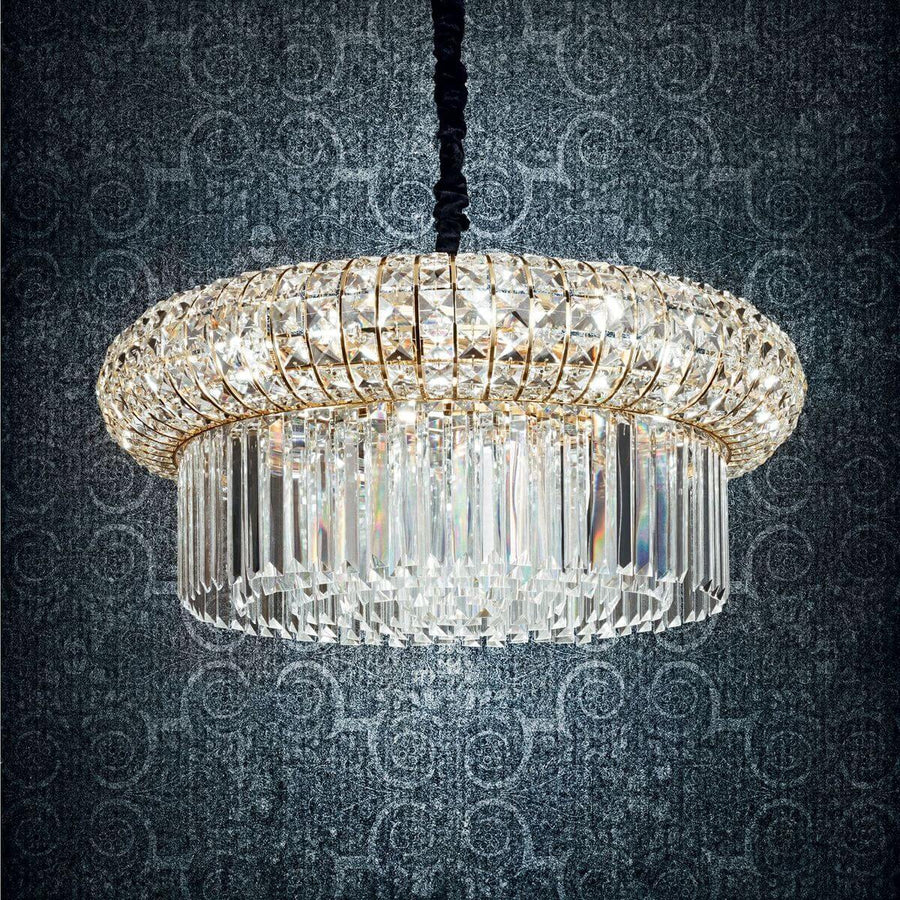 Suspension Nabucco 16 lumières dorée, verre