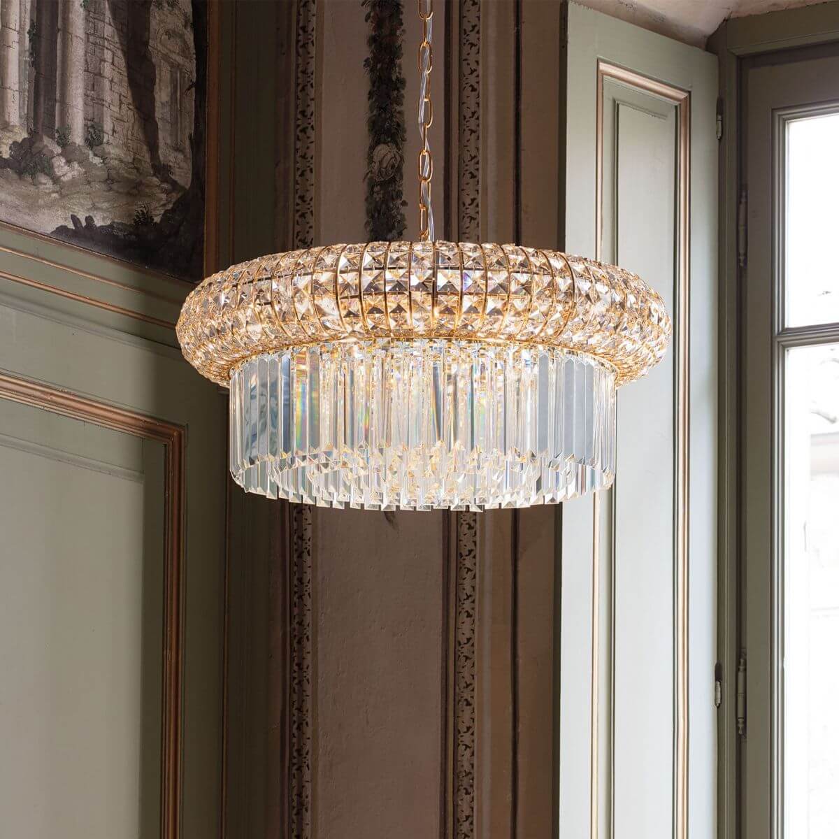 Suspension Nabucco 16 lumières dorée, verre