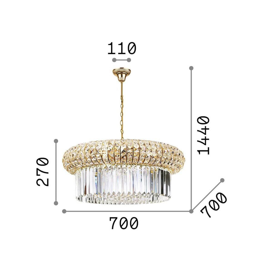 Suspension Nabucco 16 lumières dorée, verre