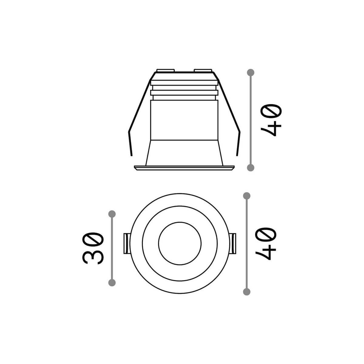 Schéma technique coté du spot avec diamètre total et diamètre de découpe
