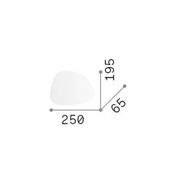Schéma coté : largeur 250 mm, hauteur 195 mm, profondeur 65 mm.