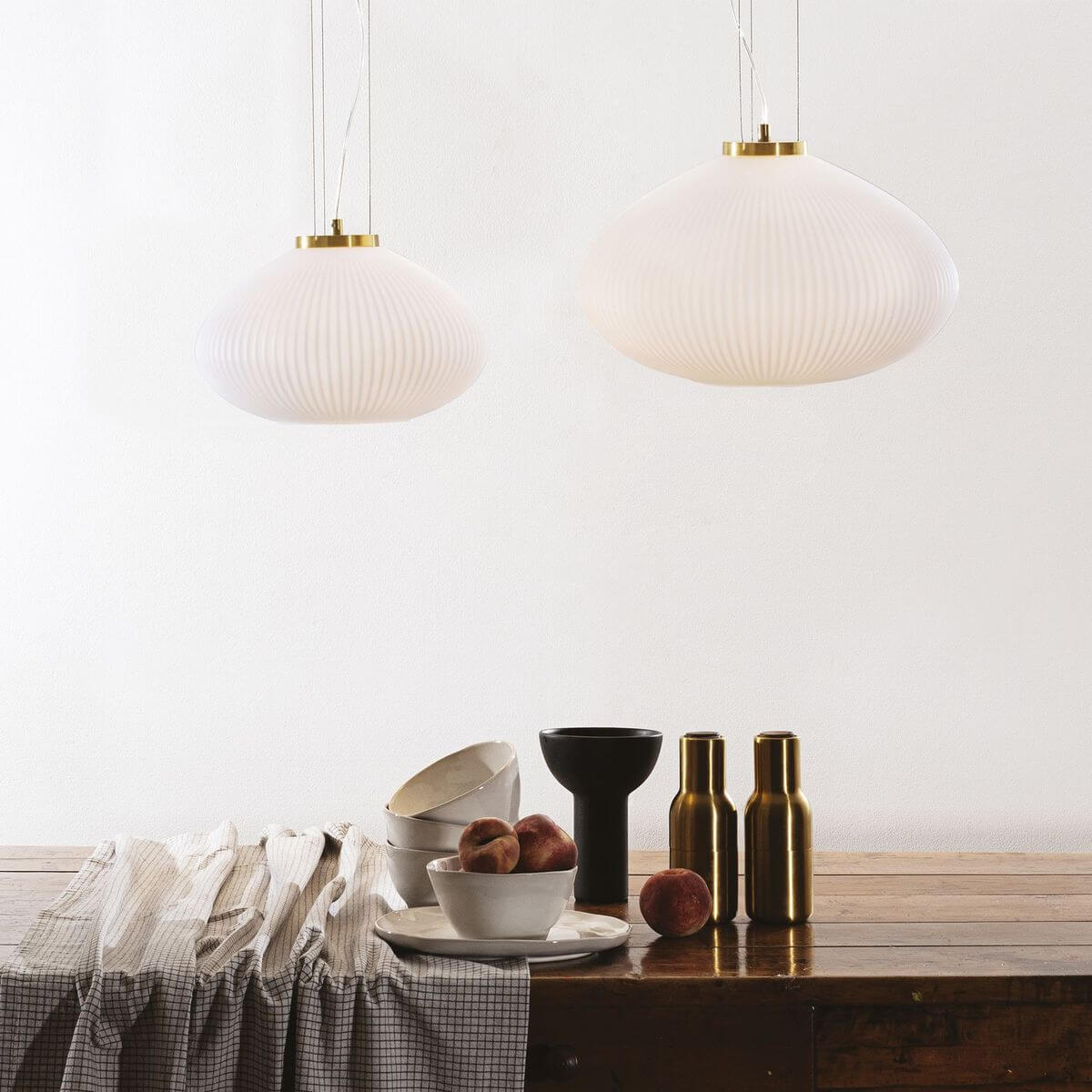 Suspension Plisse laiton, verre, Ø 35 cm