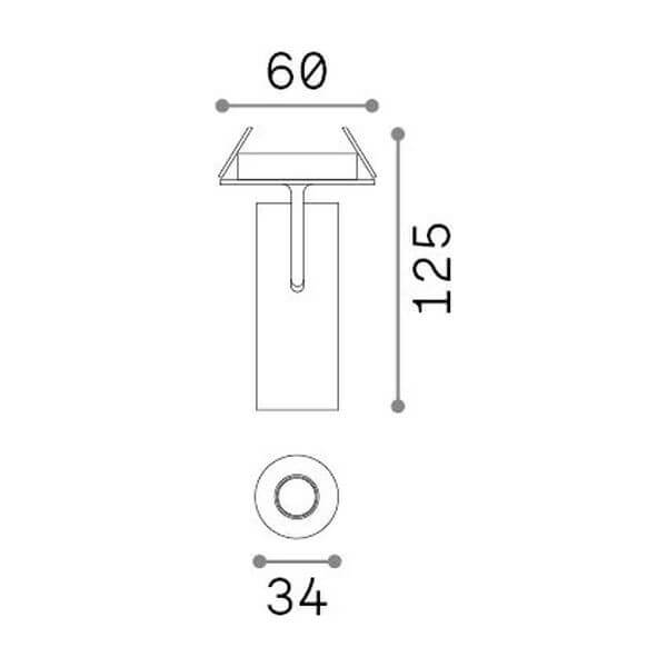 Schéma technique avec dimensions : largeur 60, hauteur 125 et diamètre 34 mm
