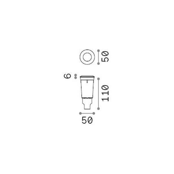 Schéma de dimensions du spot extérieur avec diamètre 50 mm et hauteur 110 mm