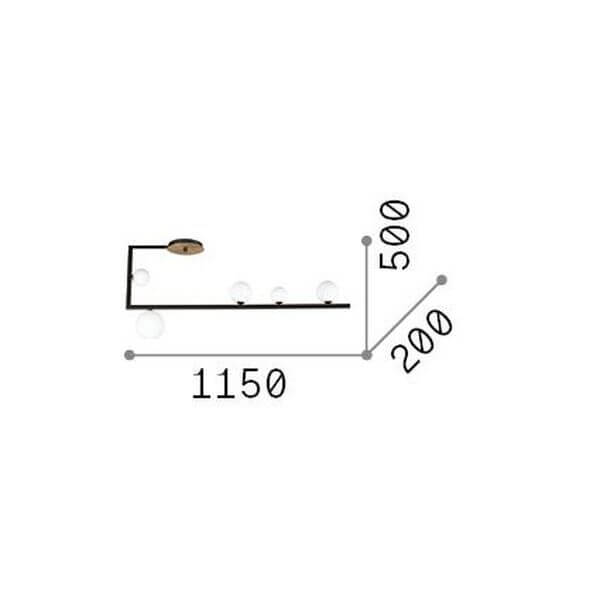 Schéma de dimensions du plafonnier avec largeur et hauteur indiquées.